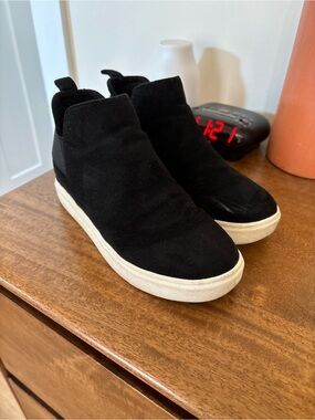 Black Slip-On Suede Sneaker with White Sole